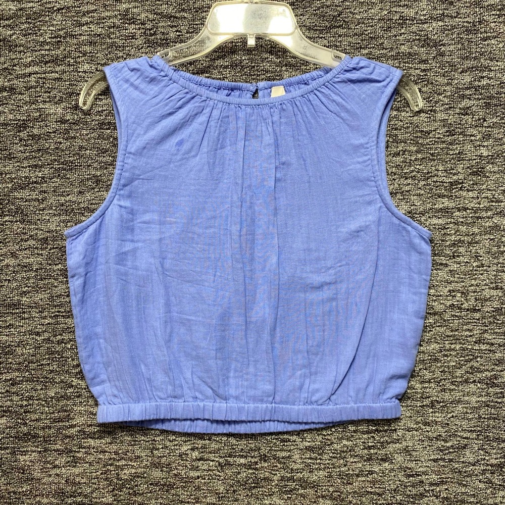 Pact Coastal Gauze Crop Top Womens S Blue Organic Cotton Elastic Hem Sleeveless